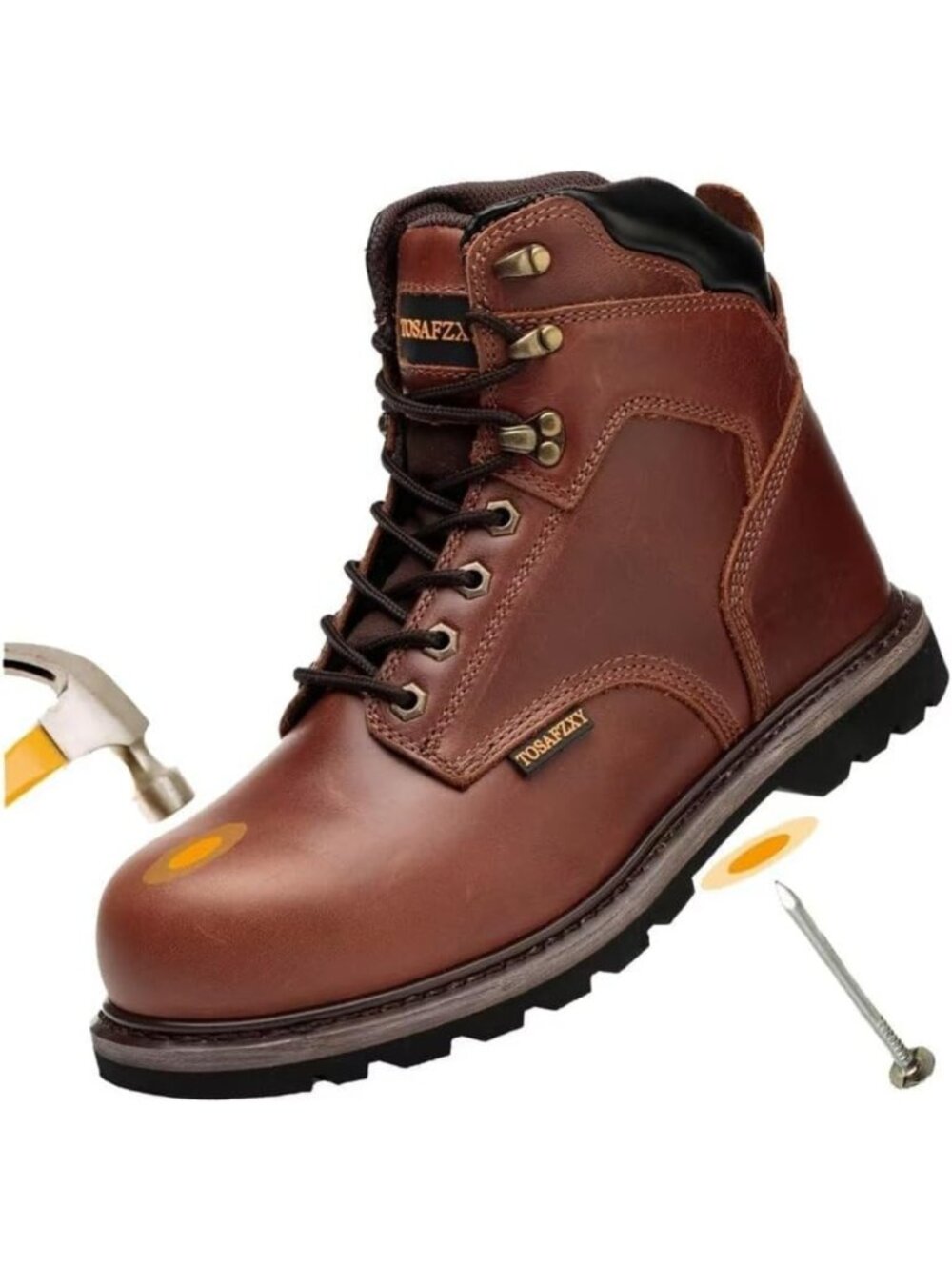 Durable Waterproof Steel Toe Work Boots for Men | Non-Slip Crazy-Horse Leather